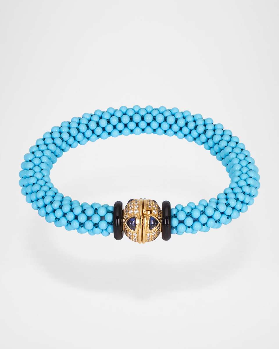 18K Yellow Gold Najwa Onda Saut Bracelet with Diamonds, Blue Sapphires, and Onyx